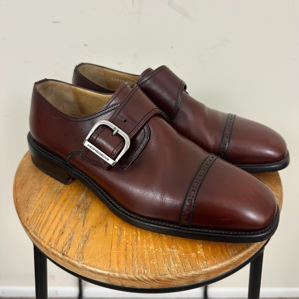 Moreschi Mens US 9.5 Dress Shoes Brown Leather Italian Monk Strap Oxford